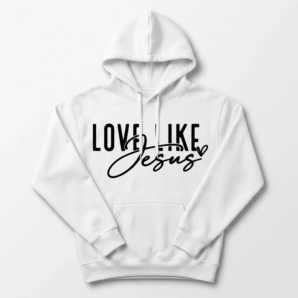 Front view of Love Like Jesus shirt with bold lettering.
