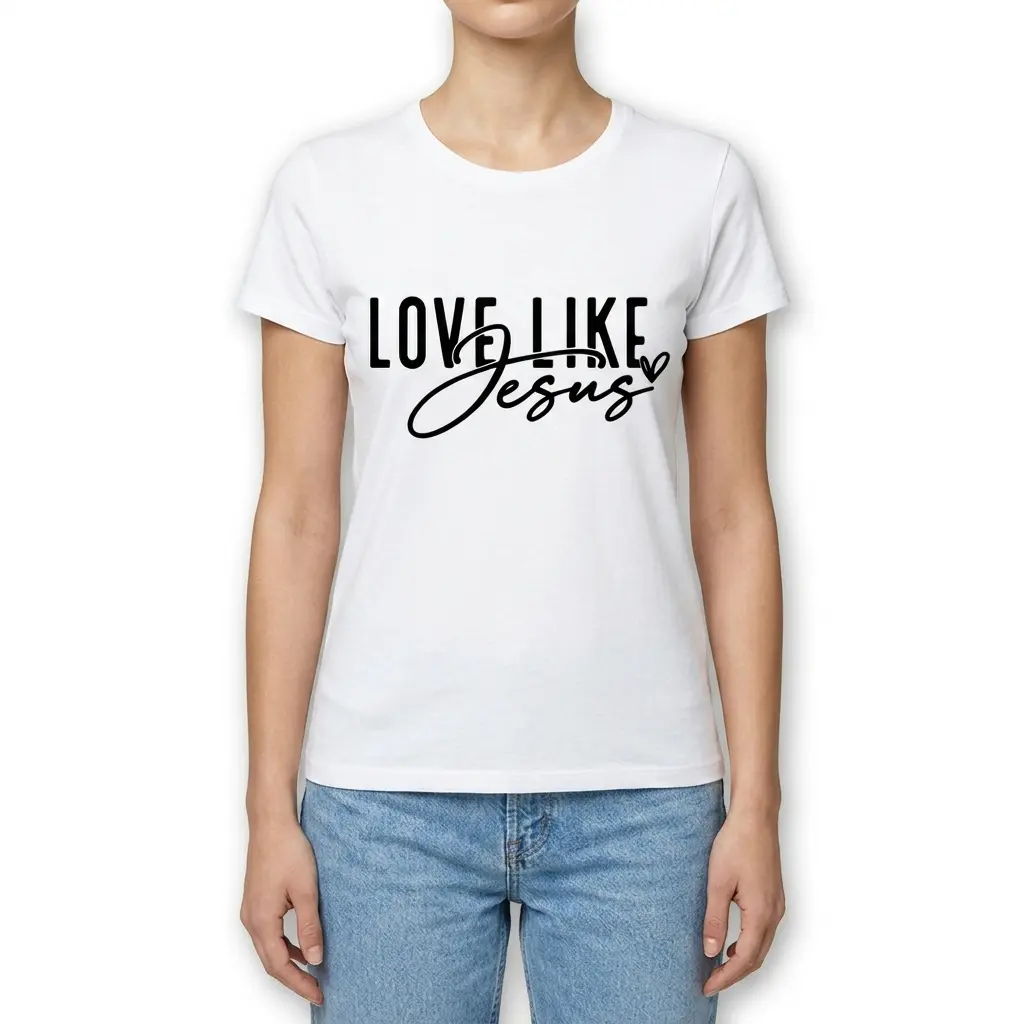 Simple design Love Like Jesus shirt displayed flat.