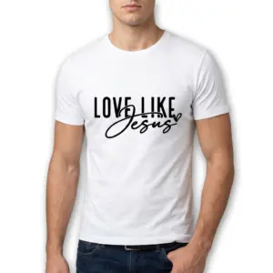 Love Like Jesus Christian Graphic T-Shirt 10 White shirt showing Love Like Jesus minimalist design.