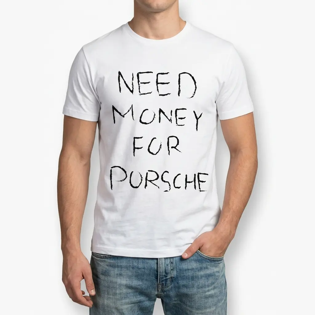 Need Money For Porsche Funny Graphic T-Shirt 3 Close-up of a graphic t-shirt showcasing 'NEED MONEY FOR PORSCHE' in eye-catching lettering.