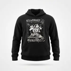Nightmare Main Street Halloween Tee 7 Hoodie design showcasing the Nightmare Main Street theme with a fun, haunted street atmosphere.