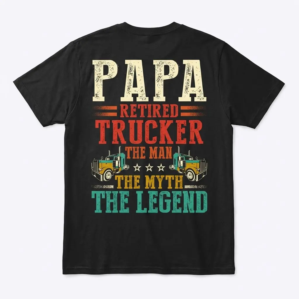 Papa Retired Trucker Legend T-Shirt 1 Back view of 'Papa Retired Trucker Legend' T-shirt design.