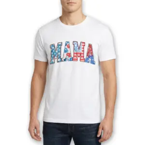 Patriotic Mama 4th of July Graphic T-Shirt 10 Graphic t-shirt with 'MAMA' in red, white, and blue theme.