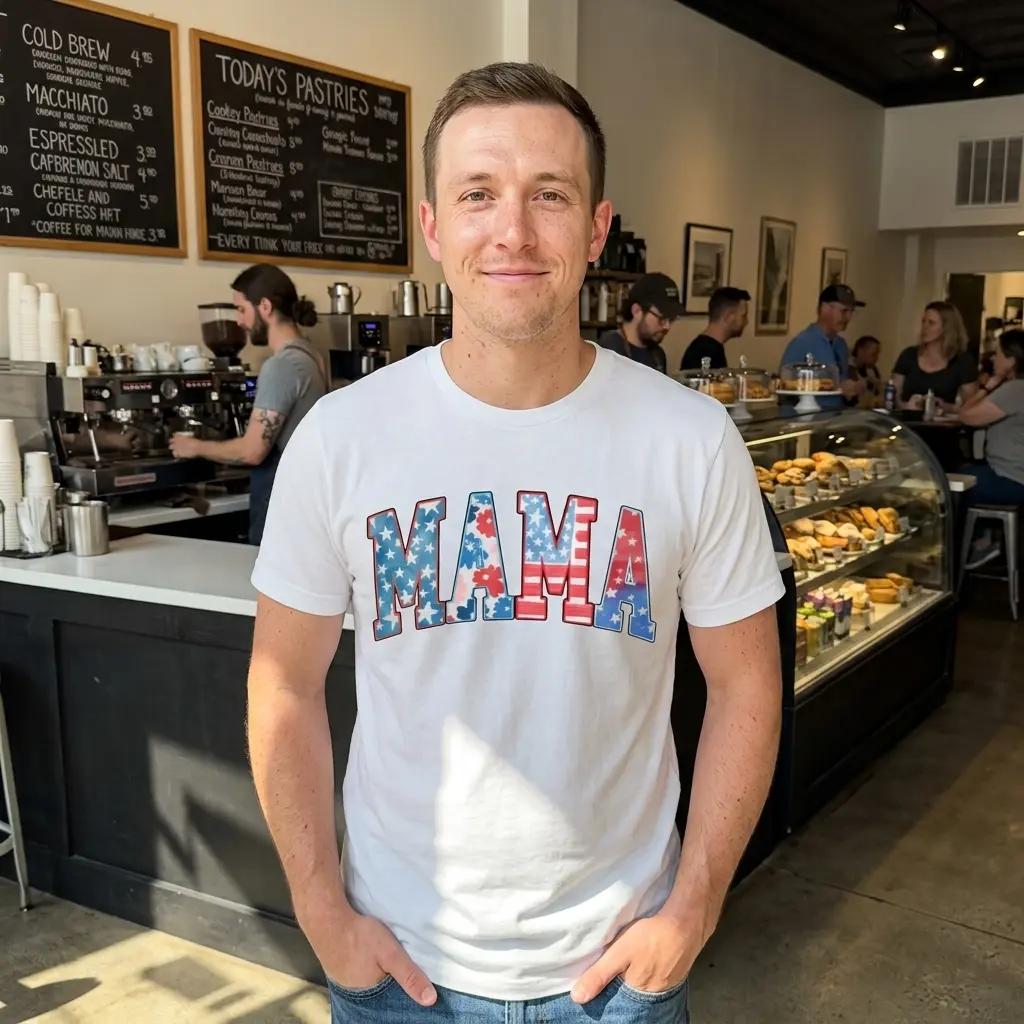 Patriotic Mama 4th of July Graphic T-Shirt 6 Patriotic Mama 4th of July t-shirt in a casual setting.