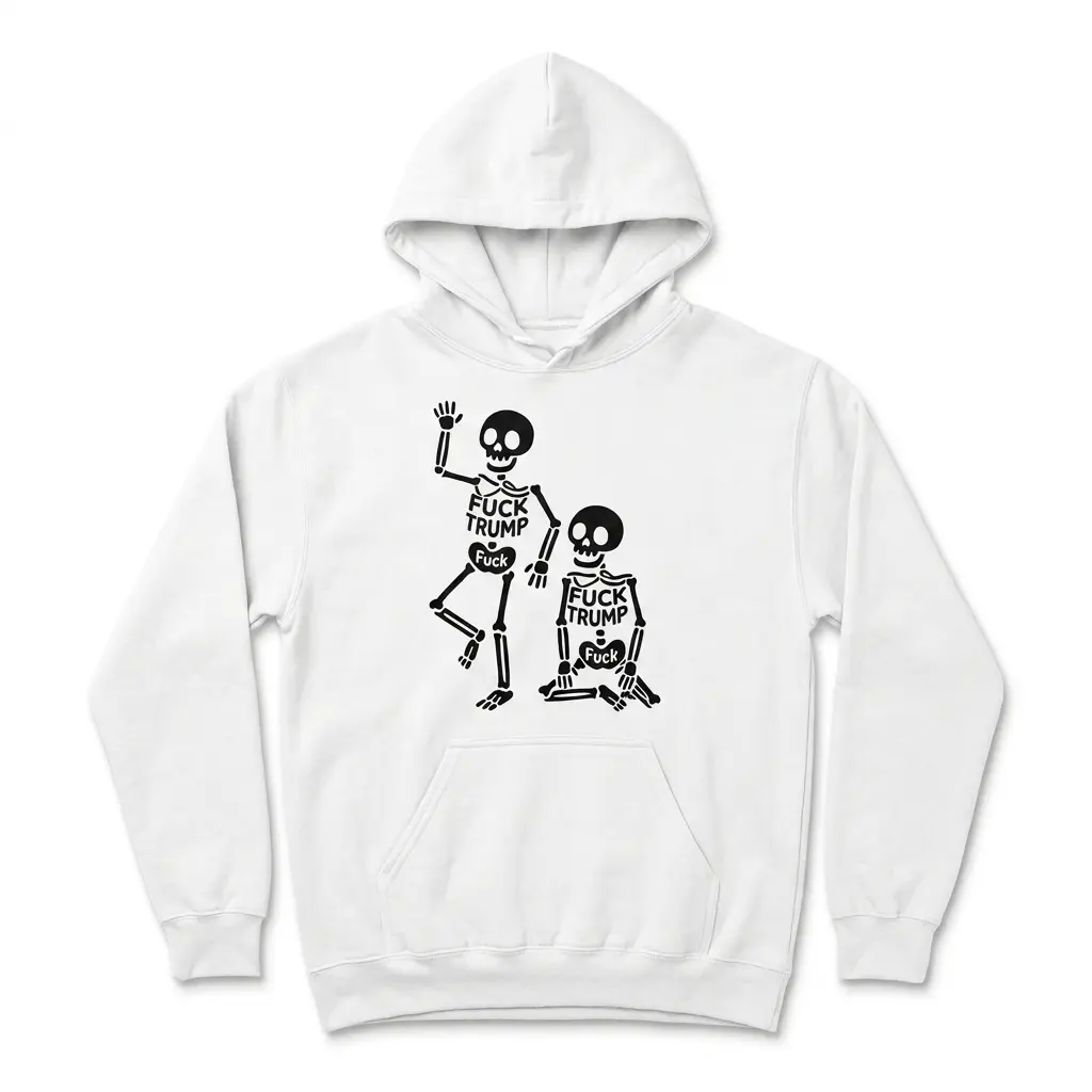Playful Skeleton Friends Graphic T-Shirt 2 Front view of graphic T-shirt featuring skeletons.