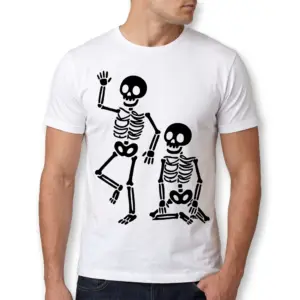Playful Skeleton Friends Graphic T-Shirt 10 Casual T-shirt showcasing a skeleton friends design.