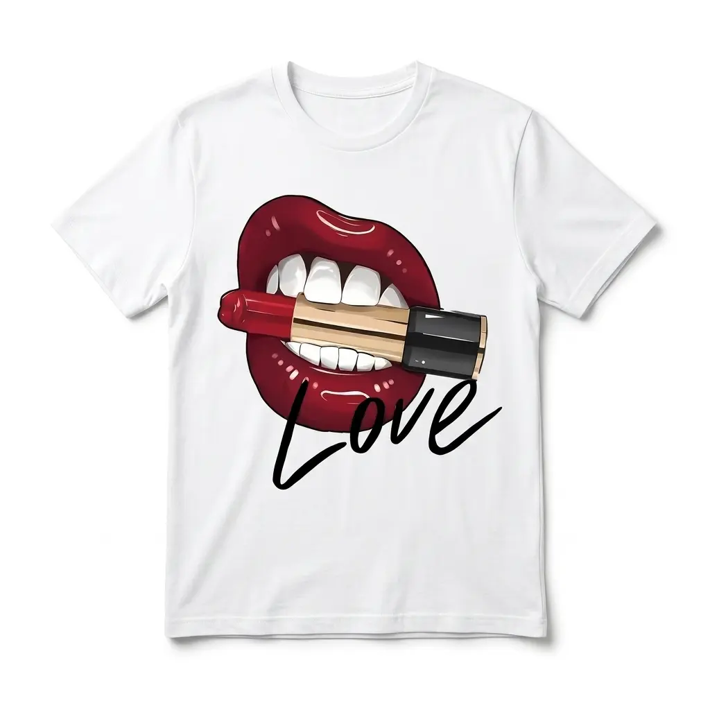 Red Lips and Lipstick Love Graphic T-Shirt 1 red lips and lipstick love graphic t shirt.jpg