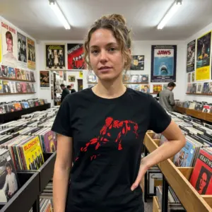 Retro Abstract Spider-Man Comic Fan T-Shirt 11 Casual outing with abstract red web-slinging hero T-shirt visible.