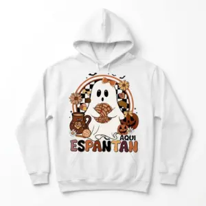 Retro Aqui Espantan Pan Dulce Ghost T-Shirt 7 Aqui Espantan shirt featuring a ghost and festive elements.