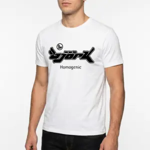 Retro Bjork Homogenic Album Graphic T-Shirt 9 White T-shirt showing black text design inspired by Bjork's Homogenic album.