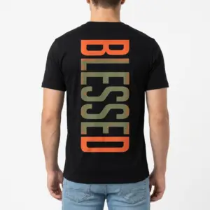 Retro Blessed Vertical Graphic T-Shirt 10 Full back view of the Faith & Christian T-Shirt, highlighting the bold vertical 'BLESSED' design.