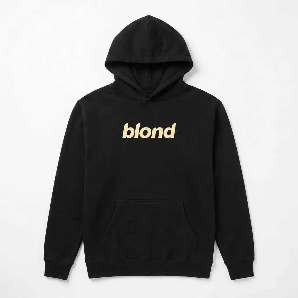 Front view of the black 'blond' album graphic tee, showcasing the minimalist design.