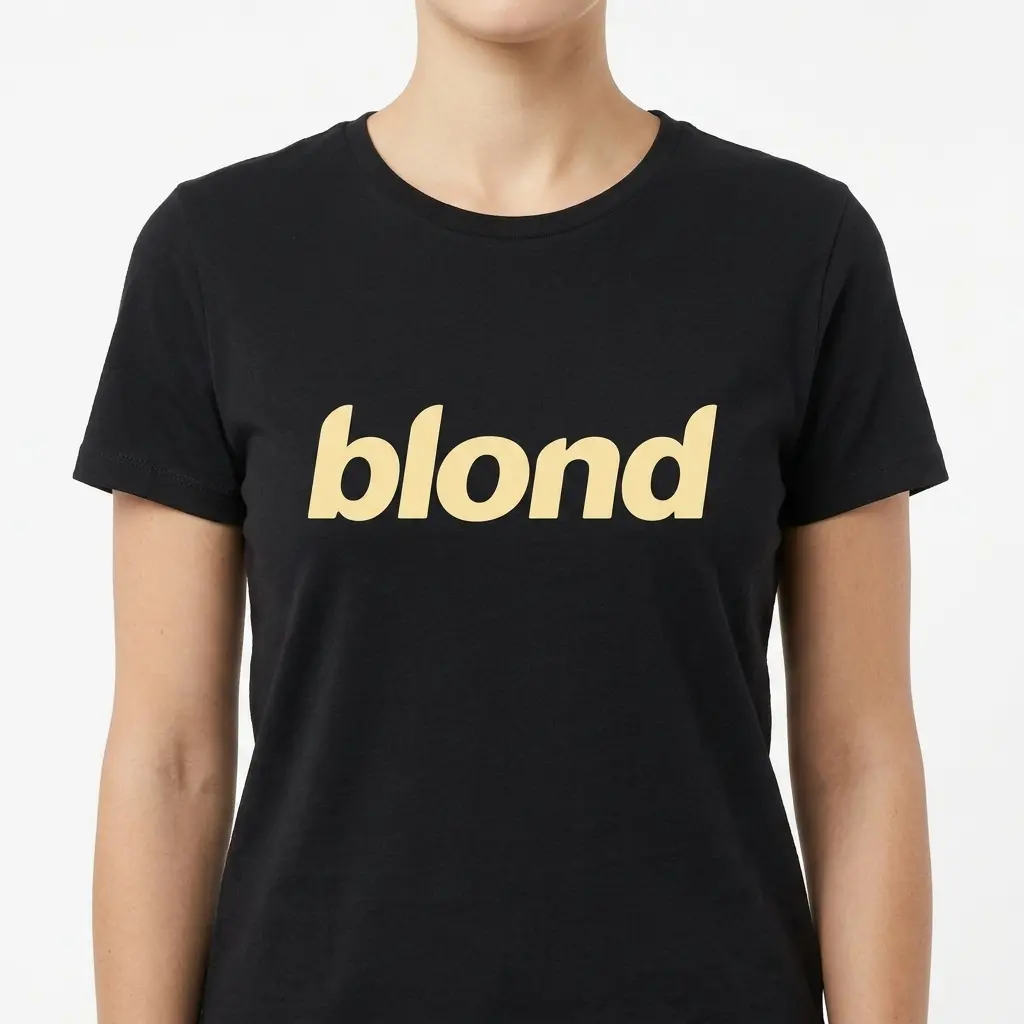 Retro Blond Album t-shirt, presented flat to display the iconic 'blond' text.