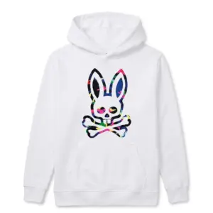 Retro Colorful Camo Bunny Skull T-Shirt 7 Front view of T-shirt with colorful bunny skull motif.