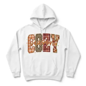 Retro Cozy Season Autumn Graphic T-Shirt 7 Close-up of 'Cozy Season' text with autumnal patterns.