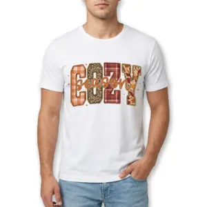 Retro Cozy Season Autumn Graphic T-Shirt 8 Flat lay of T-shirt displaying 'Cozy Season' design.