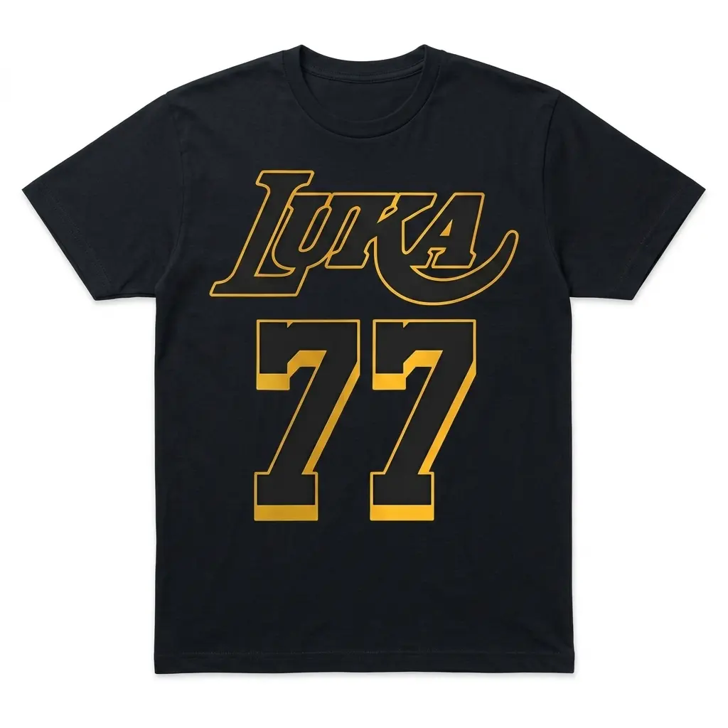 Retro Luka 77 Basketball Graphic T-Shirt 1 Black Retro Luka 77 Basketball Graphic T-Shirt featuring the prominent yellow "LUKA" text and large "77" numerals.
