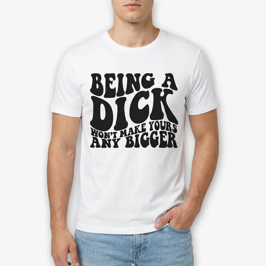 Sarcastic quote T-shirt in white, featuring large black text design.