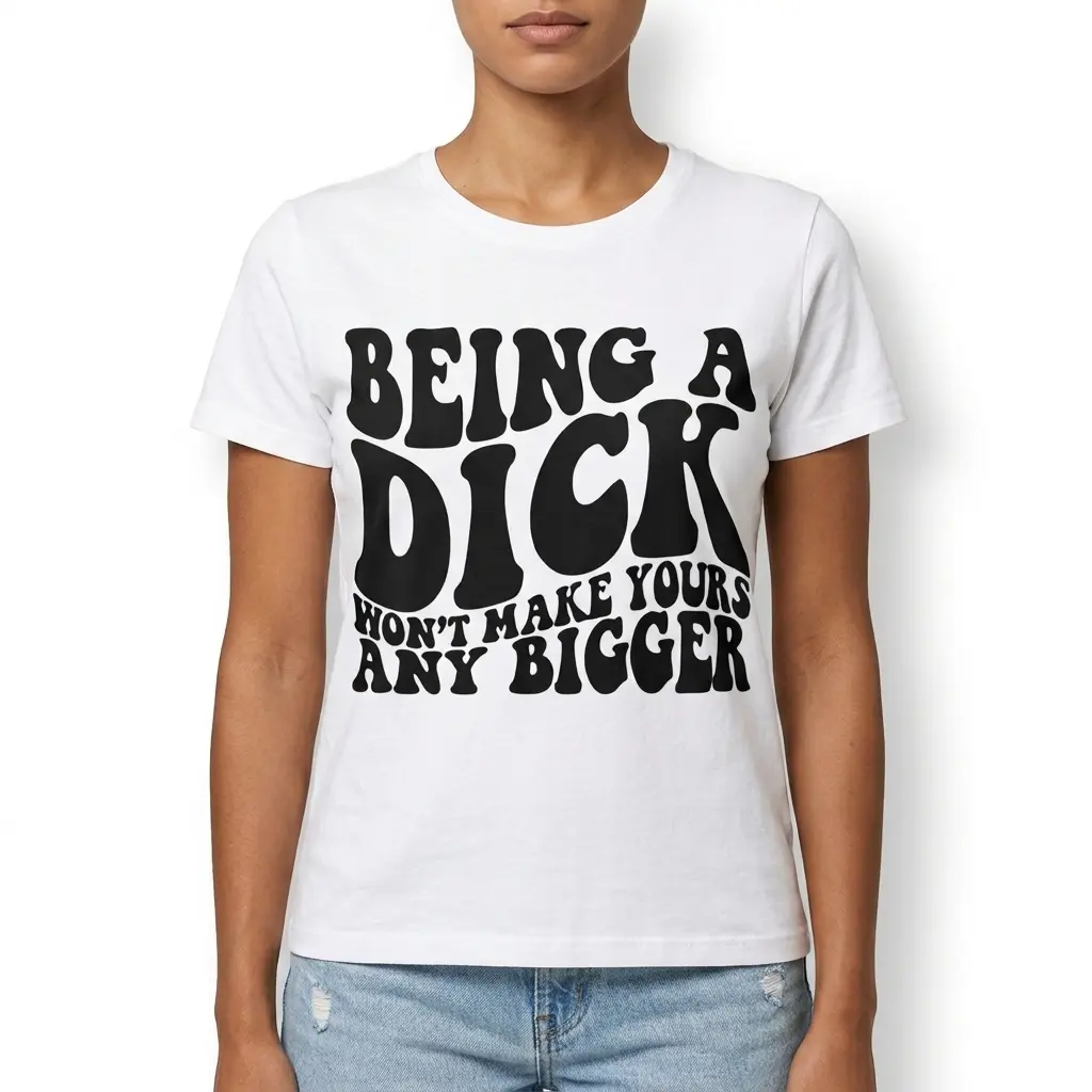 Humor shirt in white with bold sarcastic quote in black letters.