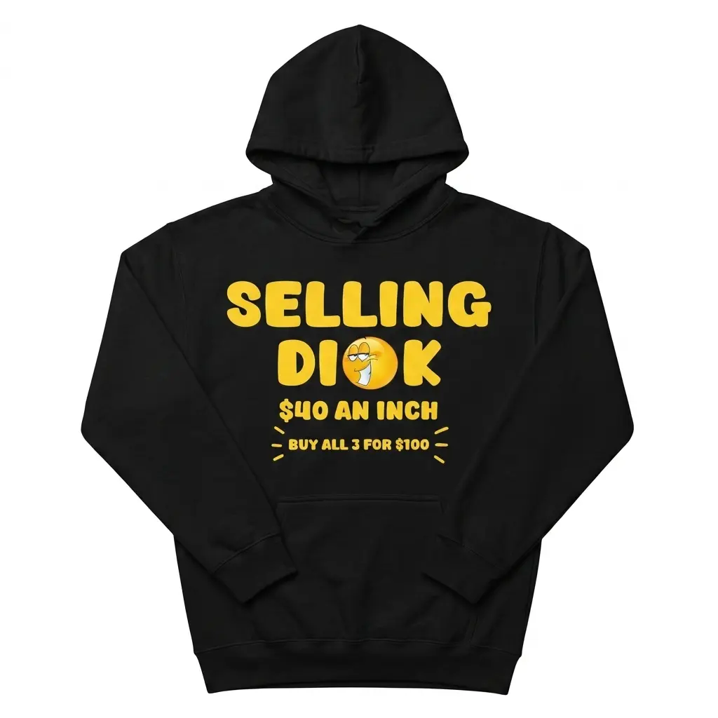 Selling Dick Explicit Adult Humor Graphic Tee 2 Front view of black tee featuring bold humor design.
