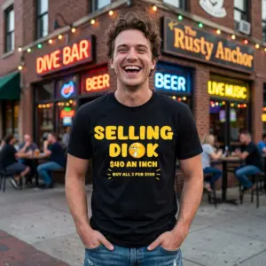 Selling Dick Explicit Adult Humor Graphic Tee 11 Casual wear humor shirt with adult graphic design in setting.