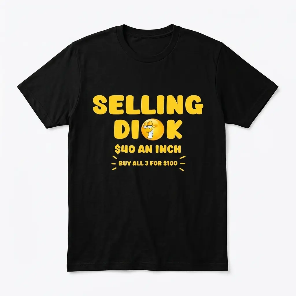 Selling Dick Explicit Adult Humor Graphic Tee 1 Black graphic tee with yellow explicit adult humor text.