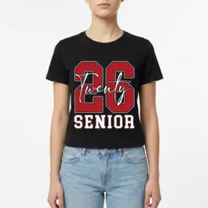 Senior Class of 2026 Varsity Graphic T-Shirt 9 Detailed design of the Senior 2026 varsity-style T-shirt on a light background.