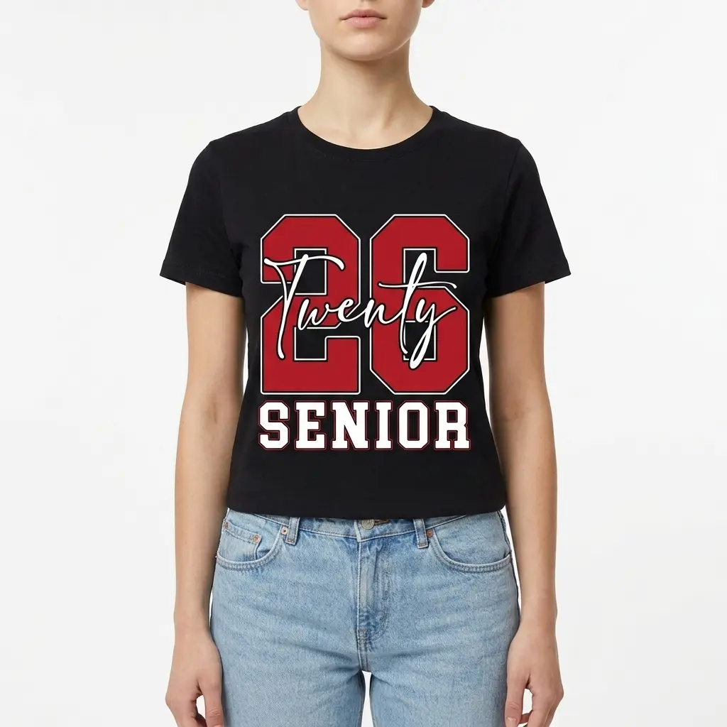 Senior Class of 2026 Varsity Graphic T-Shirt 4 Detailed design of the Senior 2026 varsity-style T-shirt on a light background.