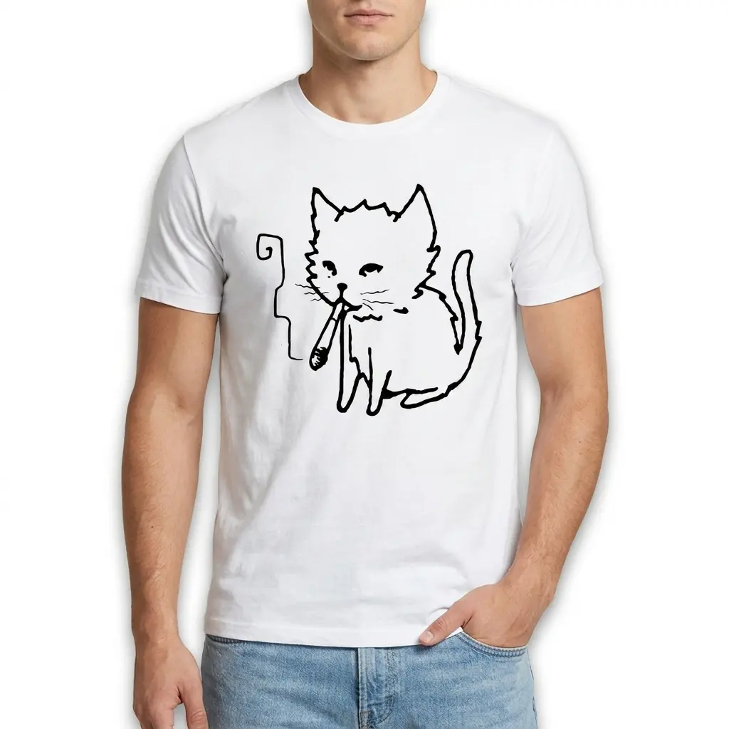 Smoking Cat Line Art T-Shirt 3 smoking cat line art t shirt 2.jpg