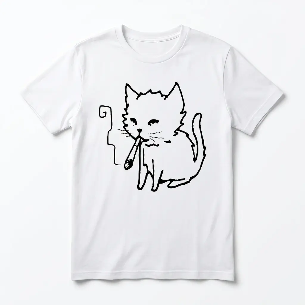 Smoking Cat Line Art T-Shirt 1 smoking cat line art t shirt.jpg
