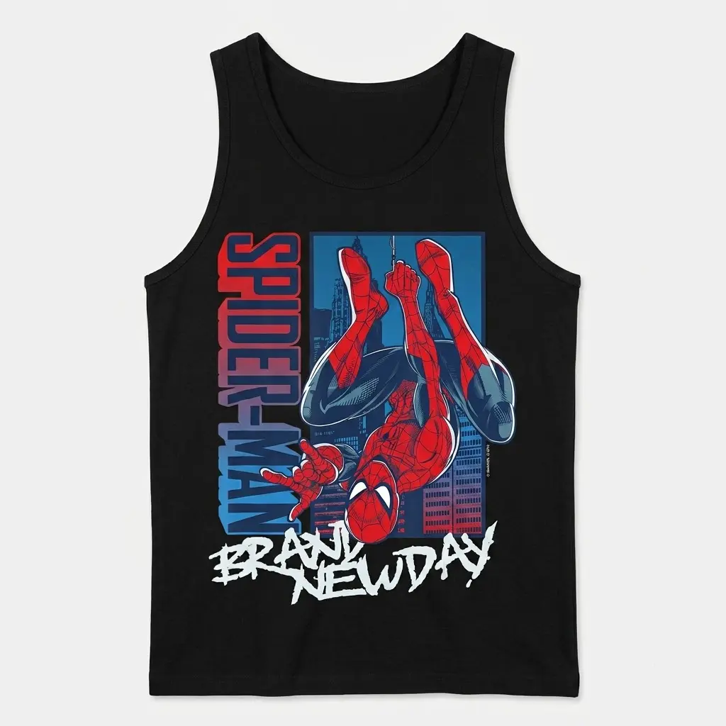 Spider-Man Brand New Day T-Shirt 3 Flat lay of a tank top featuring a classic Spider-Man design.