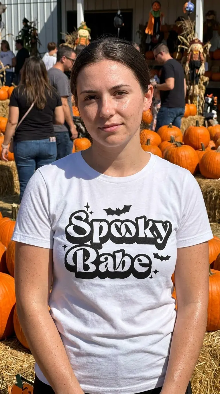 Spooky Babe Halloween T-Shirt 5 Casual lifestyle setting featuring a Halloween t-shirt design.