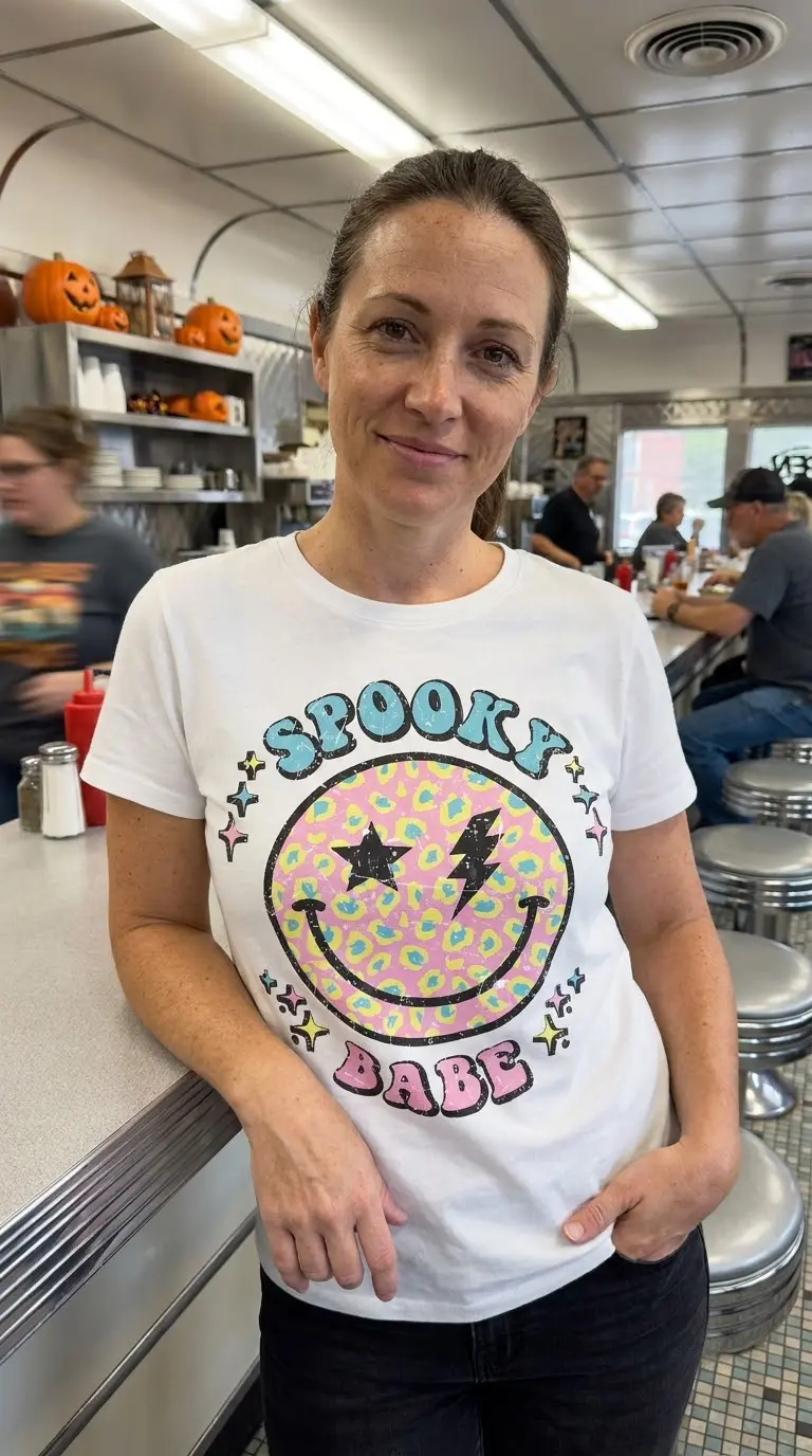 Spooky Babe Halloween T-Shirt 6 Spooky Babe T-Shirt styled with casual fall outfit.