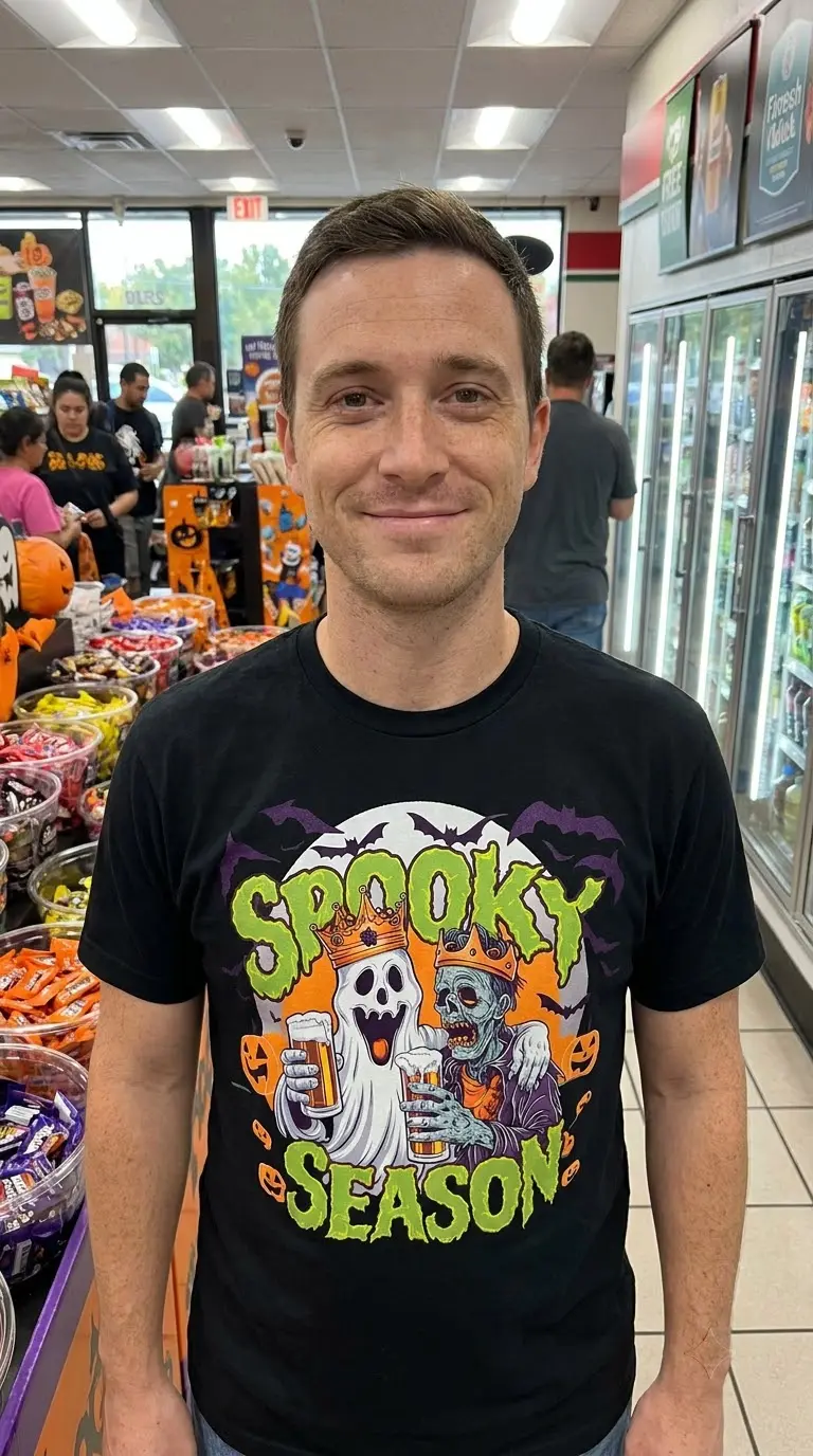 Spooky Season Ghost Zombie Beer Halloween T-Shirt 5 Festive "Spooky Season" Halloween t-shirt design for parties, featuring a ghost and zombie in crowns drinking beer.