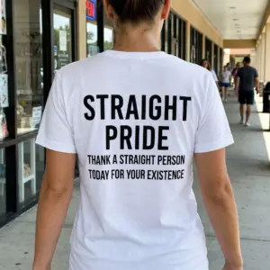 Straight Pride Sarcastic Statement T-Shirt 11 Casual lifestyle view displaying the back print of the Straight Pride graphic shirt.
