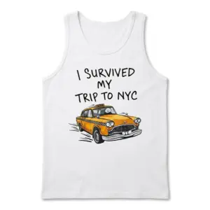 Survived NYC Trip T-Shirt with Taxi Design 8 Front view of a tank top with the 'Survived NYC Trip' taxi design.