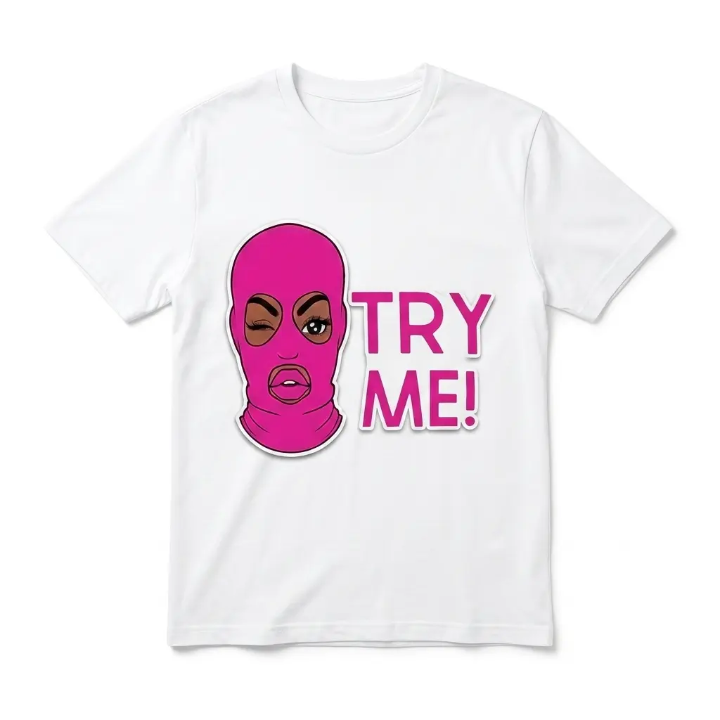 Try Me Pink Ski Mask T-Shirt 1 try me pink ski mask t shirt.jpg