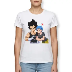 Vegeta and Bulma Heart Anime Couple T-Shirt 9 Side view of the T-shirt featuring the anime couple, emphasizing its casual fit and design.