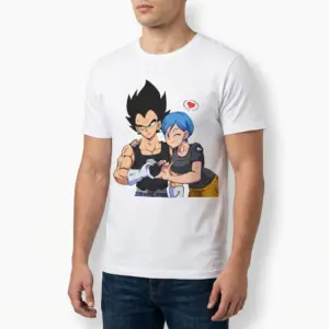 Vegeta and Bulma Heart Anime Couple T-Shirt 10 The back view of the shirt, presenting a classic cut with a clean white finish.