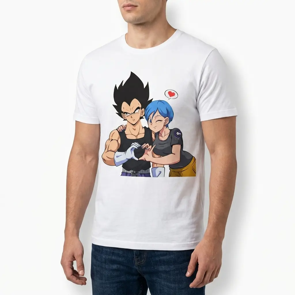 Vegeta and Bulma Heart Anime Couple T-Shirt 5 The back view of the shirt, presenting a classic cut with a clean white finish.