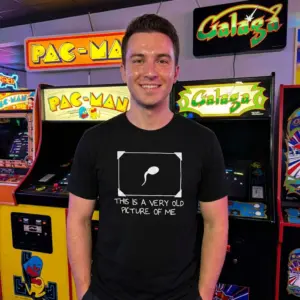 Very Old Picture of Me Funny Graphic T-Shirt 10 Lifestyle presentation of the funny This Is A Very Old Picture Of Me sperm cell graphic shirt.