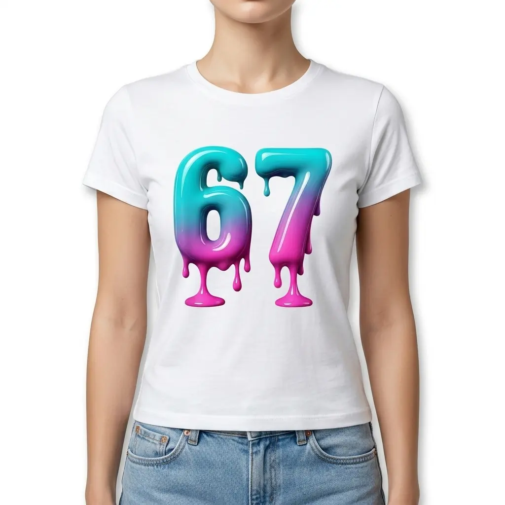 Vintage 1967 Slime Drip Graphic T-Shirt 4 67' graphic detail on a white vintage T-shirt.