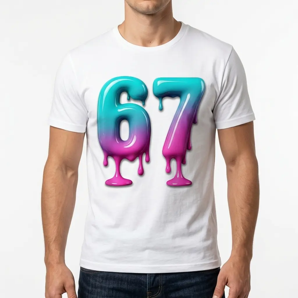 Vintage 1967 Slime Drip Graphic T-Shirt 5 Top-down view of T-shirt with dripping '67' graphic.