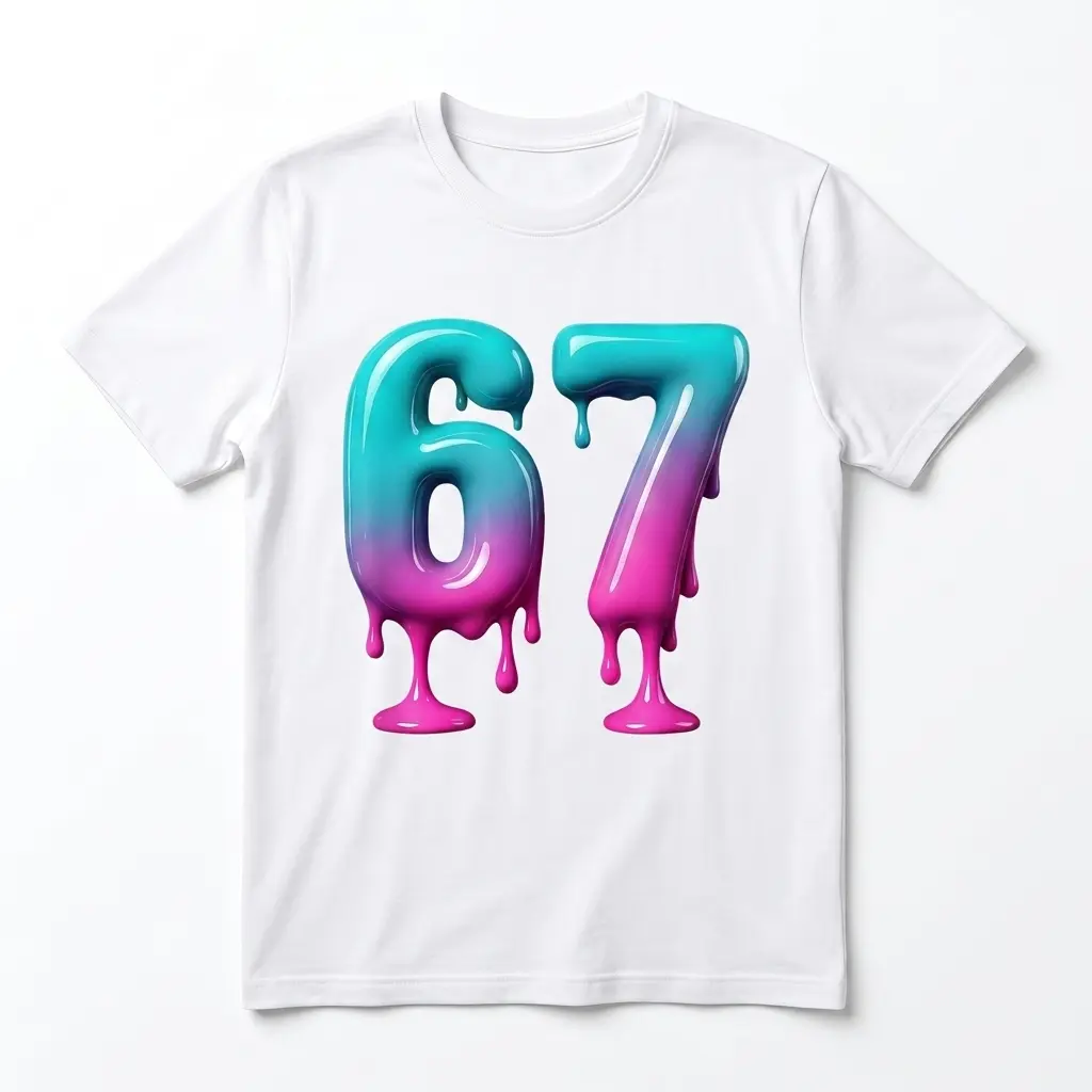 Vintage 1967 Slime Drip Graphic T-Shirt 1 White T-shirt with a colorful dripping '67' design.