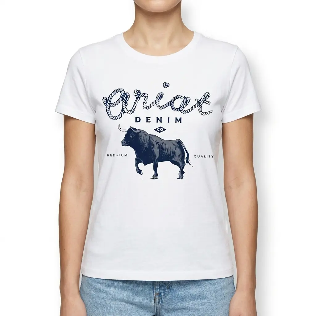 Detailed view highlighting the bull on the t-shirt.