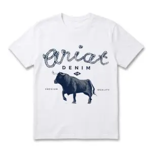 Vintage bull western denim graphic t-shirt displayed flat.