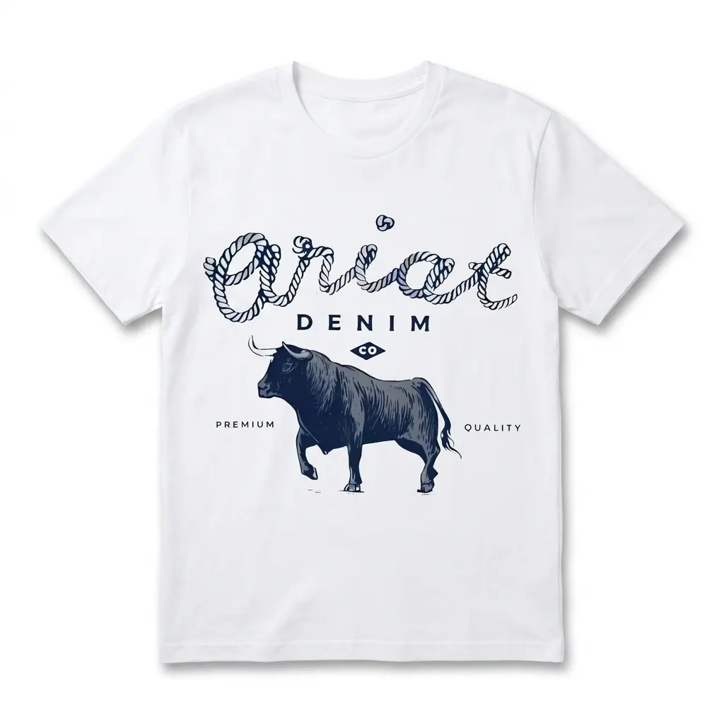 Vintage bull western denim graphic t-shirt displayed flat.