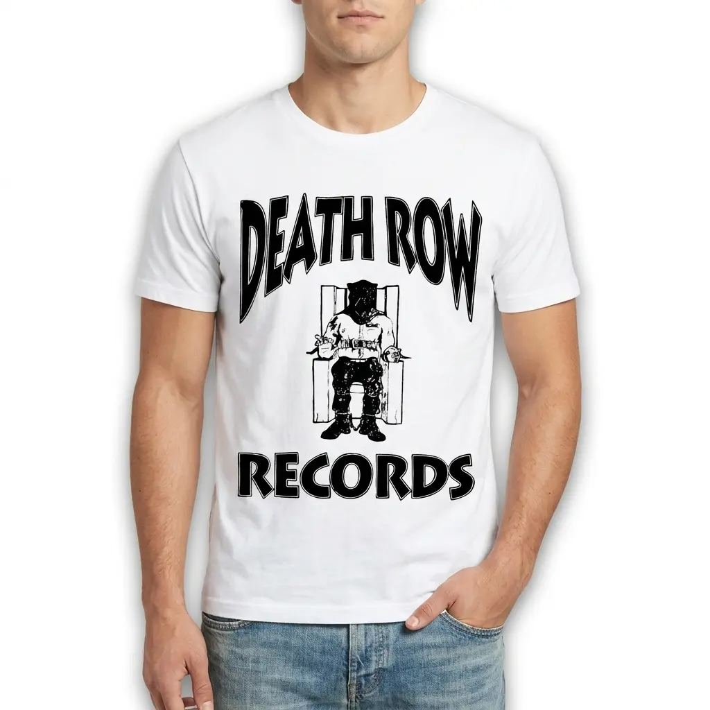 Vintage Death Row Records Hip Hop T-Shirt 3 Front view of the Death Row Records shirt showcasing the graphic and text layout.
