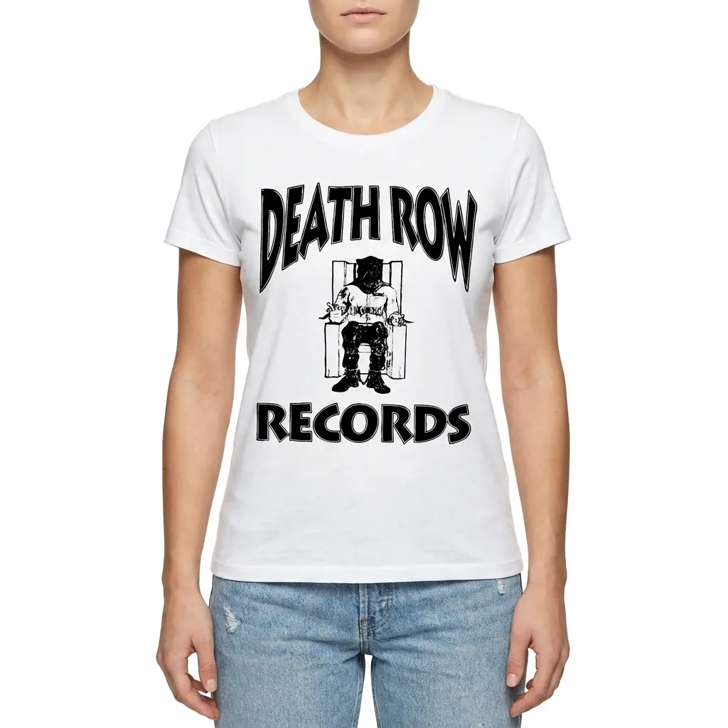 Vintage Death Row Records Hip Hop T-Shirt 4 Side view of the Death Row Records shirt highlighting its classic fit and design.