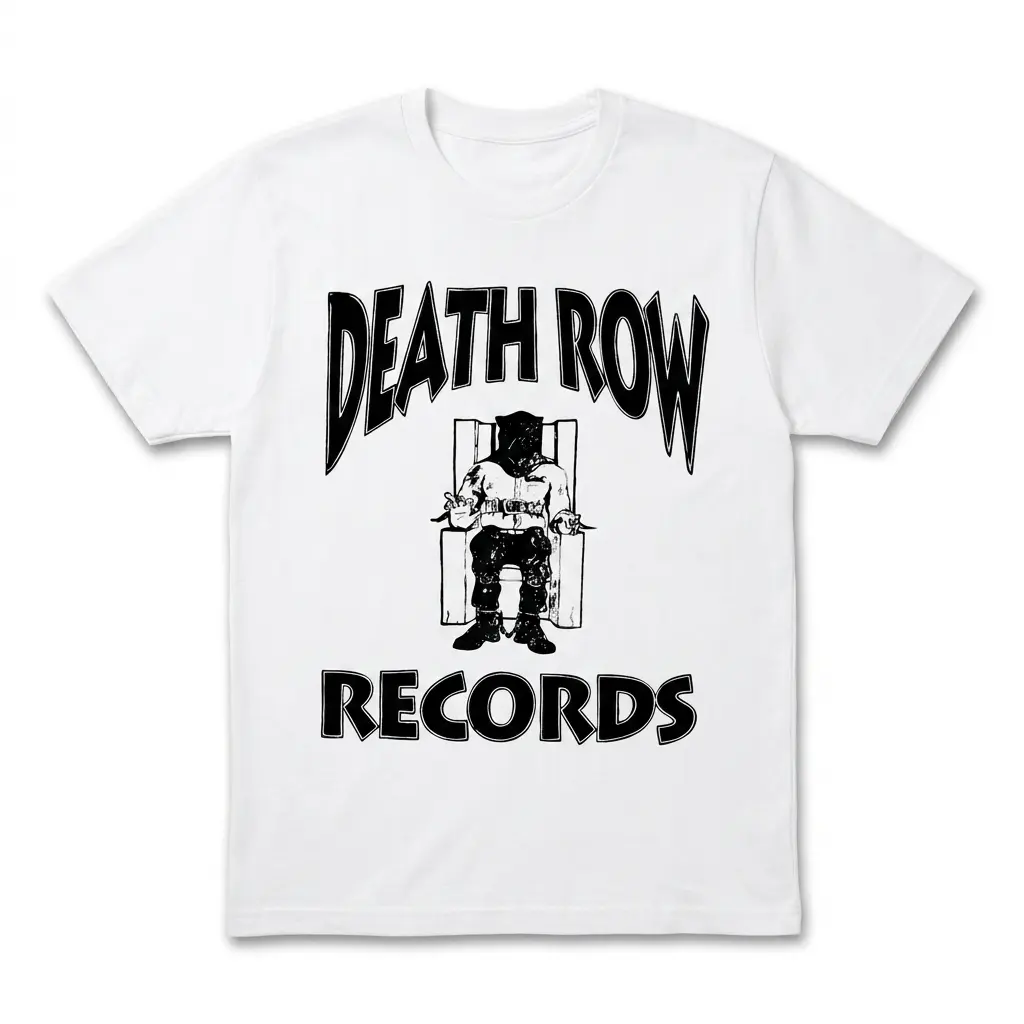 Vintage Death Row Records Hip Hop T-Shirt 1 Vintage Death Row Records shirt featuring a seated figure in a restraint chair.